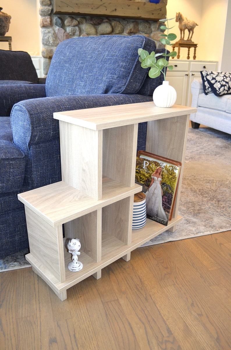 Light Wood Grain Side Table & Bookshelf - Etsy