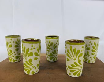 Lime green pottery shot glasses