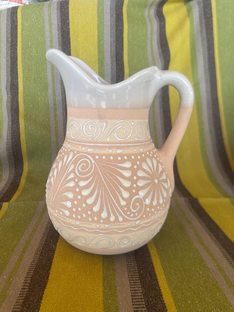 White cielito lindo inspired pitcher; White Mexican handmade pitcher