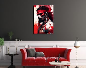Puerto Rico Wall Art Abstract Taino Warrior Painting Above Bed Décor AI Generated Art Latino Art Puerto Rico Gifts Large Painting