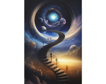 Space Art Stairway to Heaven AI Painting Canvas Print Celestial Wall Art Living Room Wall Décor AI-Generated Art Gift for Any Occasion