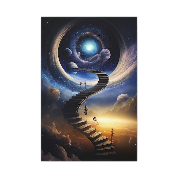 Space Art Stairway to Heaven AI Painting Canvas Print Celestial Wall Art Living Room Wall Décor AI-Generated Art Gift for Any Occasion