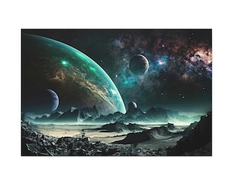 AI Landscape of a Meteoroid in Outer Space Celestial Wall Decor AI-Generated Landscape Canvas Print Living Room Wall Art Ready to Hang