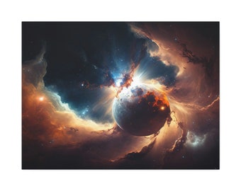 AI-Generated Art Planet Moving Through a Nebula AI Painting Canvas Wall Art Living Room Wall Decor Nebula Art Gift Painting for Any Occasion