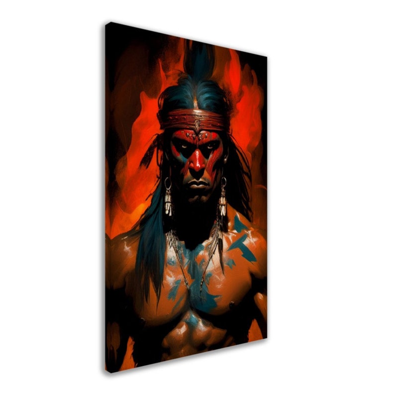 Puerto Rican Art Abstract AI Painting Taino Warrior Canvas Print Taino Wall Art Living Room Wall Decor AI-Generated Art Puerto Rico Gift image 2