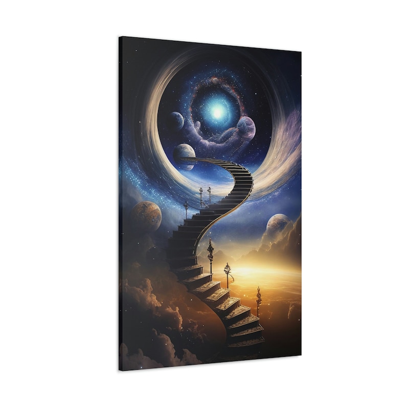 Space Art Stairway to Heaven AI Painting Canvas Print Celestial Wall Art Living Room Wall Décor AI-Generated Art Gift for Any Occasion image 2