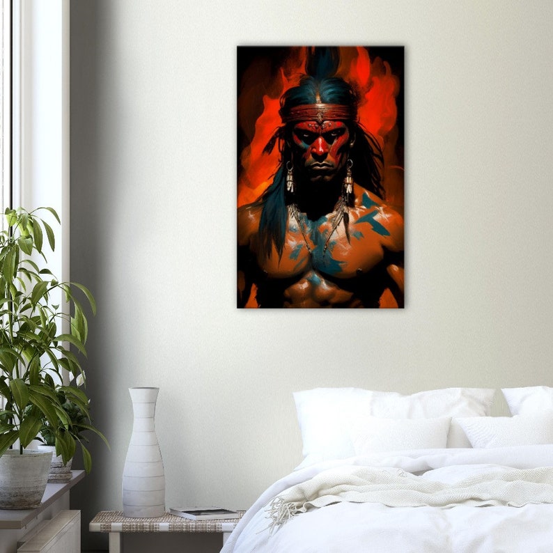 Puerto Rican Art Abstract AI Painting Taino Warrior Canvas Print Taino Wall Art Living Room Wall Decor AI-Generated Art Puerto Rico Gift image 5