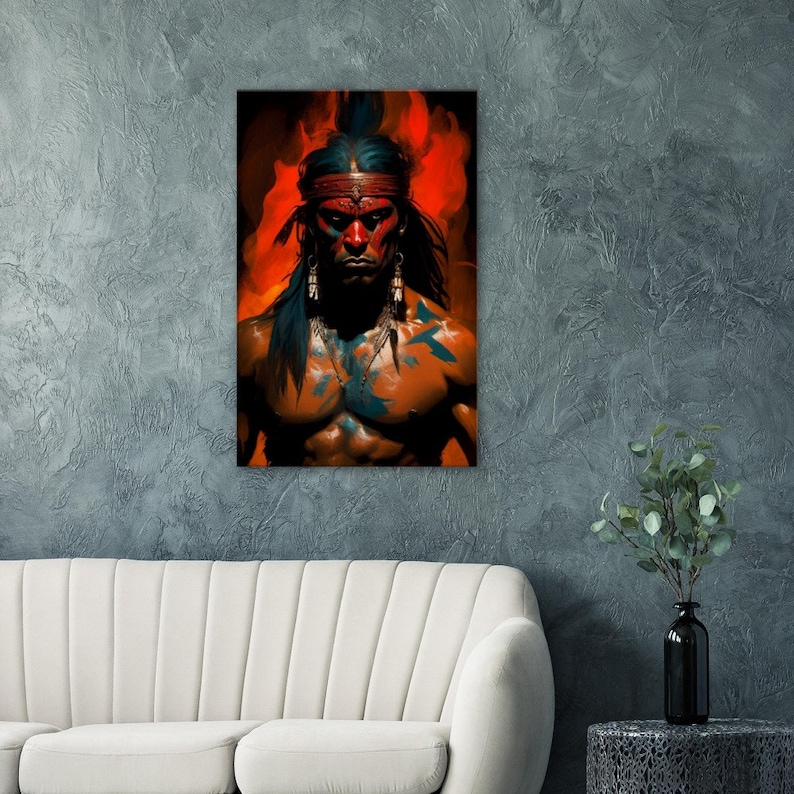 Puerto Rican Art Abstract AI Painting Taino Warrior Canvas Print Taino Wall Art Living Room Wall Decor AI-Generated Art Puerto Rico Gift image 7
