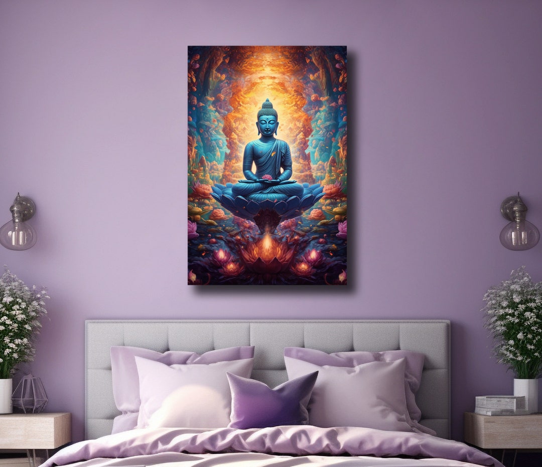 Buddha Wall Art Blue Abstract Buddha Painting Zen Wall Art Above Bed ...