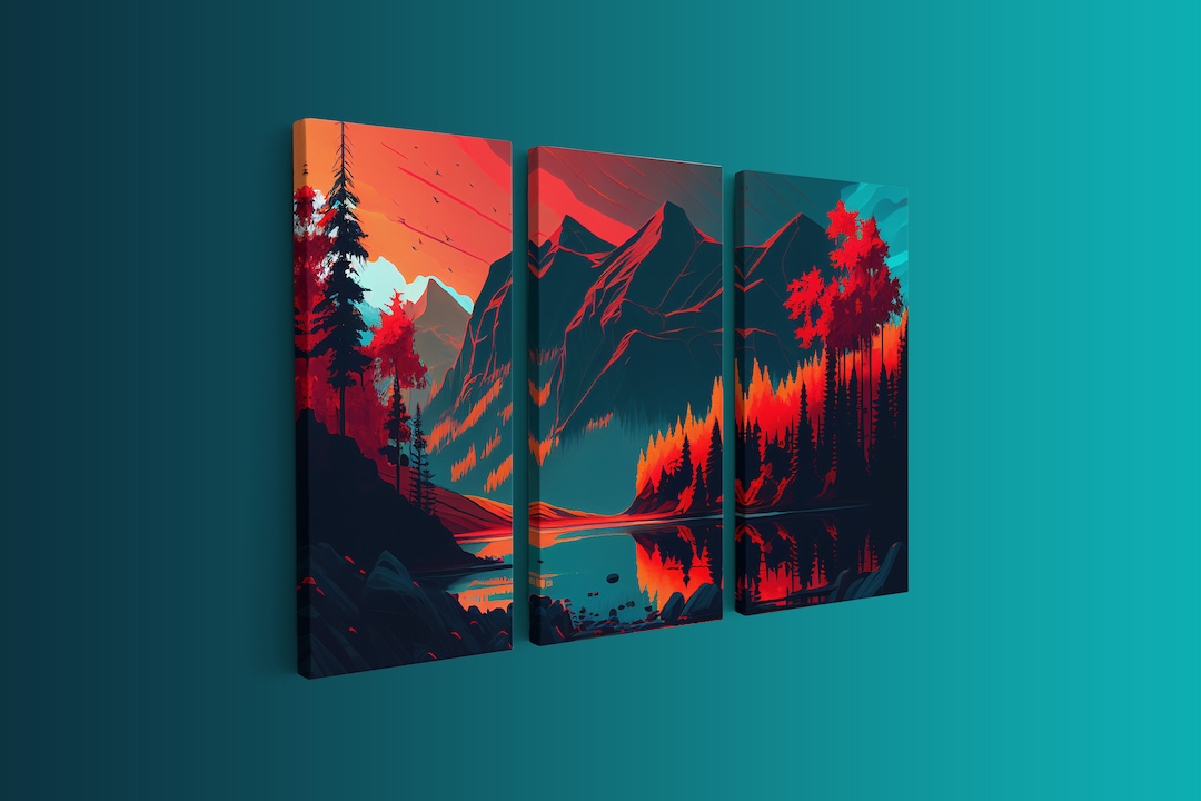 3 Piece Wall Art Abstract Mountain Painting Triptych Wall Art Above Bed ...