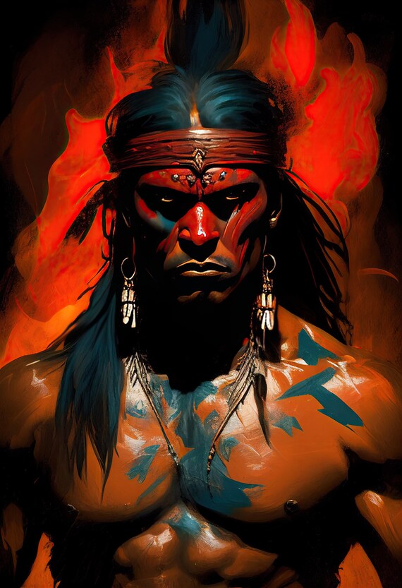 Puerto Rican Art Abstract AI Painting Taino Warrior Canvas Print Taino Wall Art Living Room Wall Decor AI-Generated Art Puerto Rico Gift