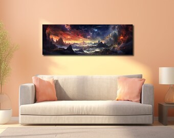 Panoramic Wall Art Celestial Décor AI Generated Art Space Wall Art Landscape Painting Nebula Canvas Print Celestial Décor Best Friend Gift