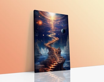 Spiritual Wall Art Stairway to Heaven Celestial Décor Space Wall Art Digital Painting AI Generated Art AI Art Canvas Space Art