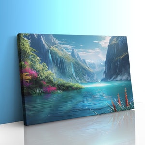 Landscape Mountain Canvas Print Mountain Painting Living Room Wall Decor Extra Large Wall Art Waterfall Landscape Best Friend Gift