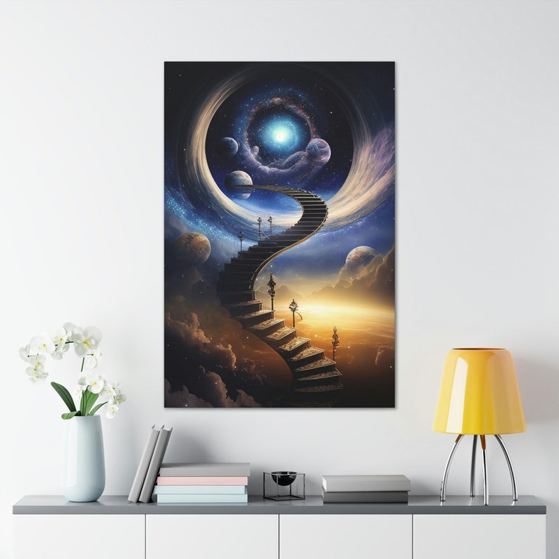 Space Art Stairway to Heaven AI Painting Canvas Print Celestial Wall Art Living Room Wall Décor AI-Generated Art Gift for Any Occasion image 4