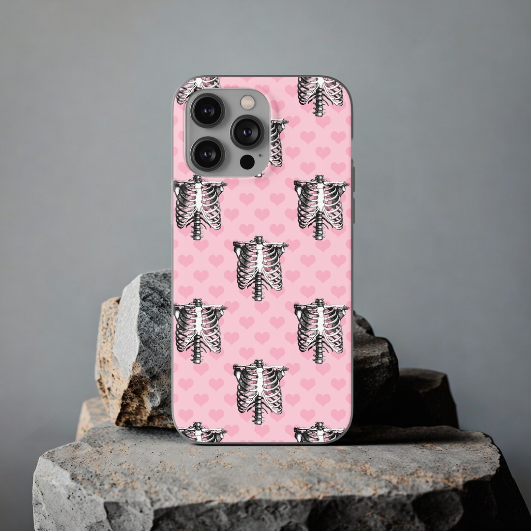 Cute Valentine's Day iPhone Case, Pink Heart Phone Covers, Skeleton