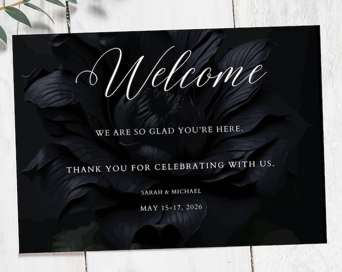 Featured listing image: Midnight Garden Goth Wedding Invitation Bundle, Black Floral Templates (Digital Download)