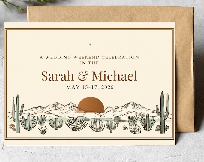 Featured listing image: Red Rock Romance Wedding Invitation Suite, Burgundy Sunset Desert Wedding Templates (Digital Download)