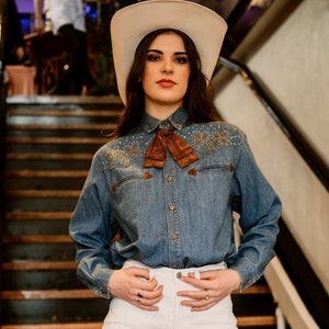 The Charlene Rhinestone Denim Western Shirt image 1