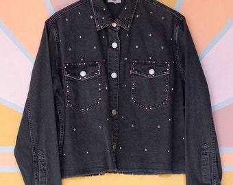 The Aliza Levi's Rhinestone Studded Denim Crop Shirt