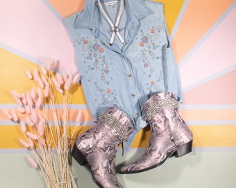 The Polly Rhinestone Embroidered Sleeveless Denim Shirt