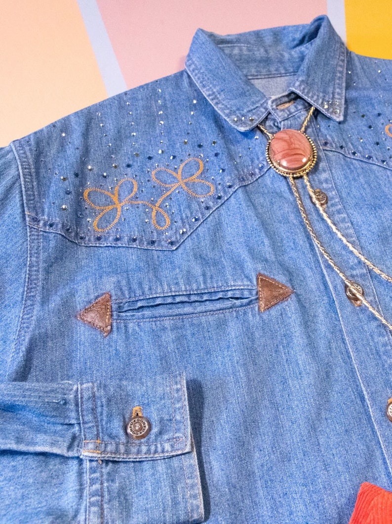 The Charlene Rhinestone Denim Western Shirt image 8