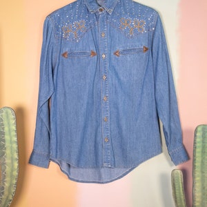 The Charlene Rhinestone Denim Western Shirt image 4