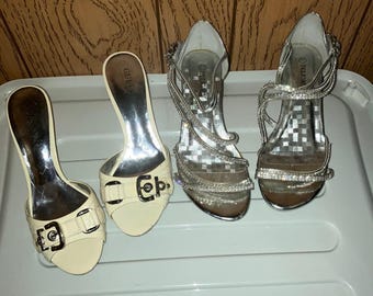GUESS / Delicacy Womens 1/2 inch heels off white/ silver color size 7 1/2-8