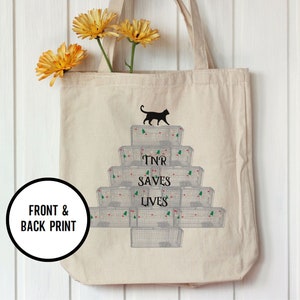TNR Traps Christmas Tree Canvas Tote Bag, Trap Neuter Return Tote Bag, Christmas Gift for TNR Trapper, Cat Rescuer Gifts, Feral Cats Tote