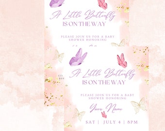 Mariposa Baby Shower Invitación Chica Editable Mariposas Fiesta Invitación Imprimible