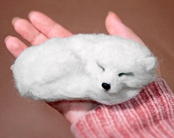 Arctic Fox - Felted White Fox - Sleepy Fox - Handmade Fox Figurine - Artic Fox Sculpture - White Beauty from the Pole to your home