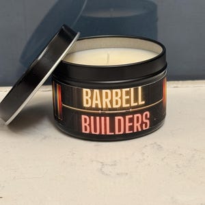 Tin Candle Tin Candles  OLY Barbell theme Gold Silver Black tin colors custom tin soy wax candles relax scents aroma therapy scented candles