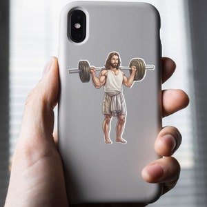 Jesus sticker religious fanatic fitness guru gift Yesus Sticker for water bottle phone case sticker Crossfit barbell sticker for Jesus love