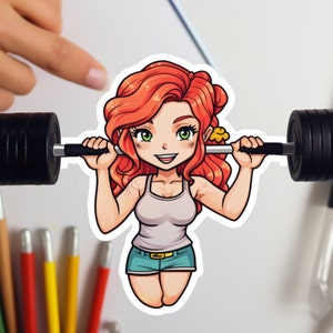 Redhead sticker Girl Barbell sticker Ginger gifts Crossfit sticker Weightlifting sticker workout sticker for phone case and water bottle