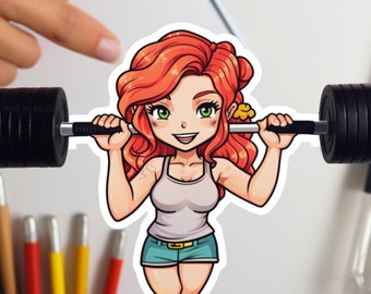 Redhead Girl Barbell Sticker, Weightlifting Decal