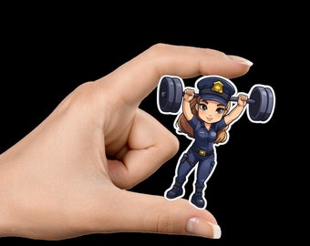 Female Cop Weightlifting Sticker - Funny Crossfit Vinyl Decal