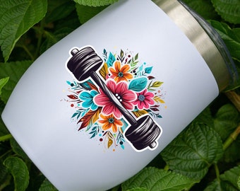 Beautiful Flower stickers, Botanical Wildflower Boho sticker, Weightlifting Fitness lover, Vintage sticker for journal, Flower gym sticker