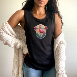 Flamingo Tank Top Barbell Tank top Women&#39;s Flowy Scoop Muscle Tank Flamingo shirt barbell shirt workout shirt gym shirt gym tank top gift