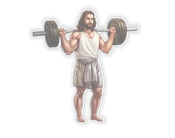 Pegatina de Jesús levantando pesas / Pegatina de entrenamiento de fe para gimnasio
