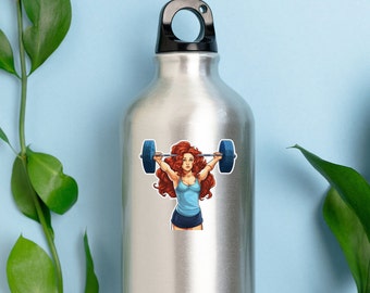 Redhead Girl Barbell Sticker, Crossfit Weightlifting Decal