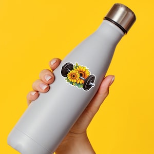 Sunflower sticker Barbell Sticker for water bottle flower sticker for phone case weightlifting crossfit sticker gym sticker gift sticker