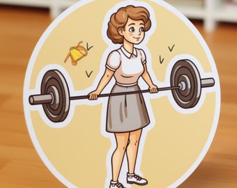 Retro Lady Weightlifting Sticker, Crossfit Gym Decal
