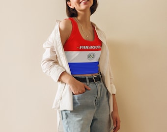 Top corto con la bandera de Paraguay / Camiseta de fútbol inspirada en la Albirroja