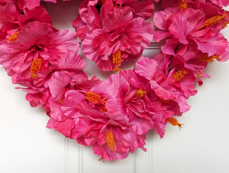 Pink Hibiscus Heartshaped Wreath for Valentine's Day I Love You Wreath