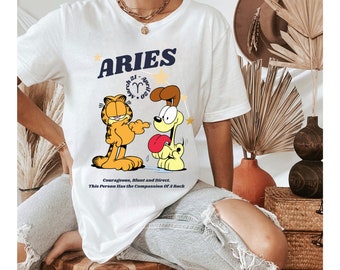 Aries Astrology Shirt | Vintage-Inspired Zodiac Garfield Shirt | Funny Gift For Aries, Trending Now