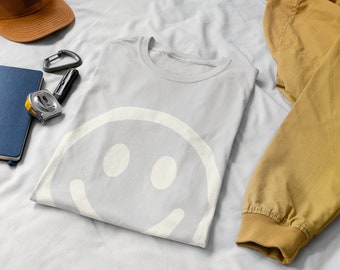 Baumwolle Unisex Smiley Gesicht T-Shirt | Minimalistisch Boho | Glückliche Grafik Teen | Lächeln Gesicht T-Shirt | Lehrerin Shirt | Retro T-Shirt | Teenager-Shirt | Lächeln Emoji