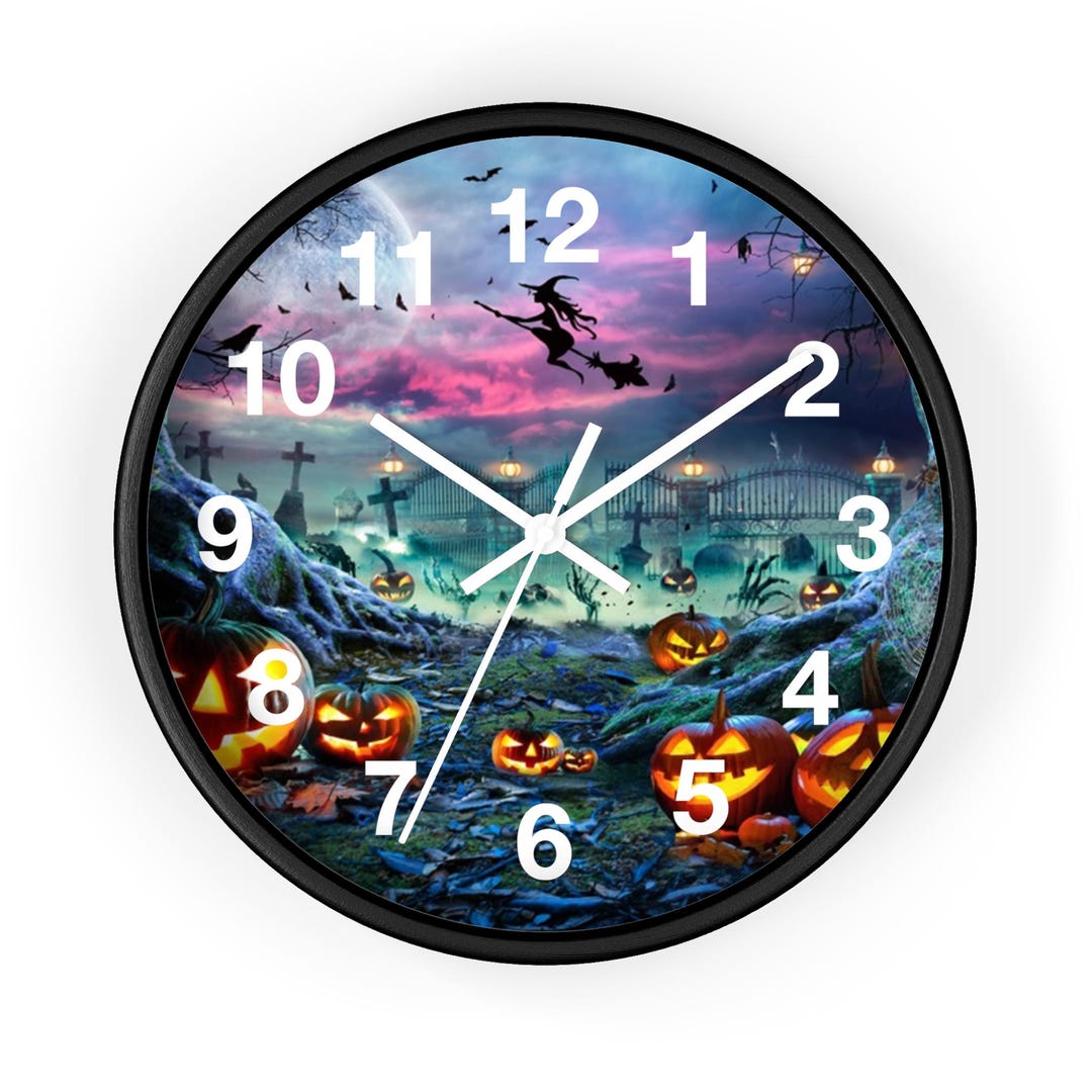 Spooky Halloween Wall Clock, Jack-o'-lantern Decor, Haunted House Art ...