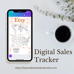 Tracker numérique des ventes Etsy - Trackers numériques des ventes - Trackers des ventes - Cartes des ventes - Carte des ventes aux États-Unis et en Europe - Cartes numériques des ventes - Tracker