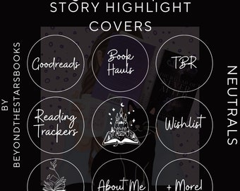 Black Bookstagram Highlight Covers - Neutral Instagram Highlight - Book Instagram Highlight Covers - Minimalistic Highlight Covers - Booksta
