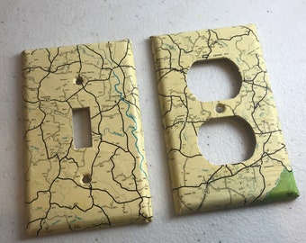 Vintage Road Map Light Switch & Outlet Cover SET